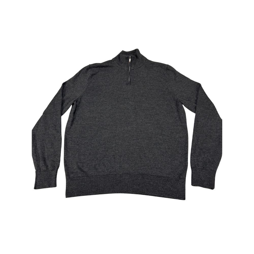 Nordstrom Mens Gray 100% Washable Merino Wool Quarter Zip Pullover Sweater L